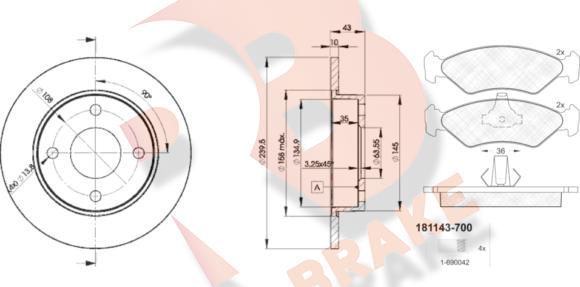 R Brake 3R11431063 - Комплект гальм, дисковий гальмівний механізм autozip.com.ua