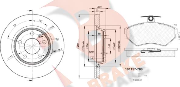 R Brake 3R11575301 - Комплект гальм, дисковий гальмівний механізм autozip.com.ua