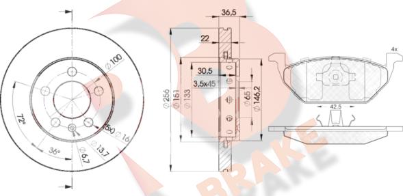 R Brake 3R11845602 - Комплект гальм, дисковий гальмівний механізм autozip.com.ua