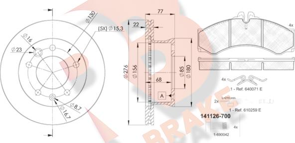 R Brake 3R1126-0181 - Комплект гальм, дисковий гальмівний механізм autozip.com.ua