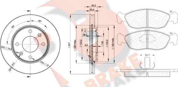 R Brake 3R11214694 - Комплект гальм, дисковий гальмівний механізм autozip.com.ua