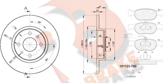 R Brake 3R11233466 - Комплект гальм, дисковий гальмівний механізм autozip.com.ua