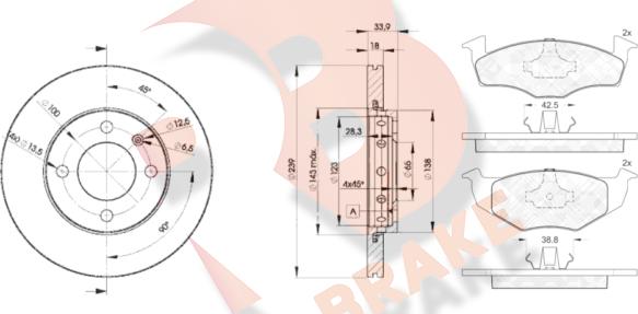 R Brake 3R11785303 - Комплект гальм, дисковий гальмівний механізм autozip.com.ua