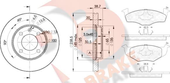 R Brake 3R11783975 - Комплект гальм, дисковий гальмівний механізм autozip.com.ua