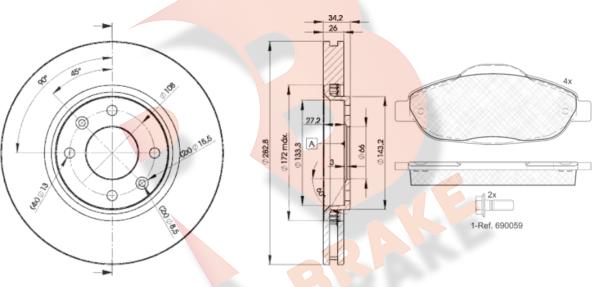 R Brake 3R18514752 - Комплект гальм, дисковий гальмівний механізм autozip.com.ua