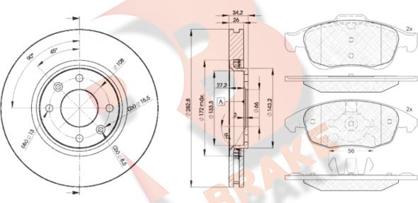 R Brake 3R18524752 - Комплект гальм, дисковий гальмівний механізм autozip.com.ua