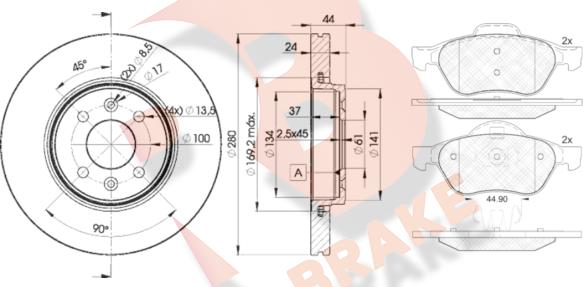 R Brake 3R18607829 - Комплект гальм, дисковий гальмівний механізм autozip.com.ua