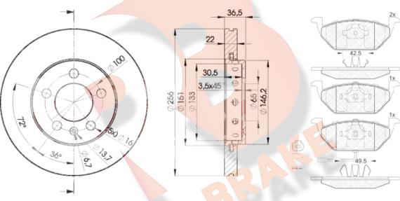 R Brake 3R13495602 - Комплект гальм, дисковий гальмівний механізм autozip.com.ua