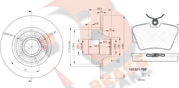 R Brake 3R13516846 - Комплект гальм, дисковий гальмівний механізм autozip.com.ua