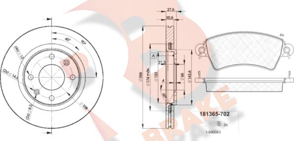 R Brake 3R13654697 - Комплект гальм, дисковий гальмівний механізм autozip.com.ua