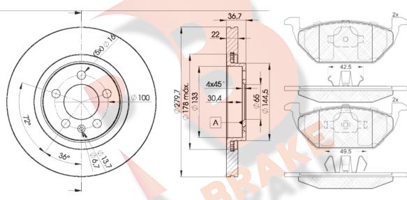 R Brake 3R13385603 - Комплект гальм, дисковий гальмівний механізм autozip.com.ua