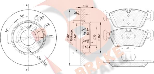 R Brake 3R12950674 - Комплект гальм, дисковий гальмівний механізм autozip.com.ua