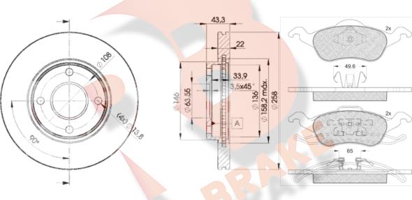 R Brake 3R12645344 - Комплект гальм, дисковий гальмівний механізм autozip.com.ua