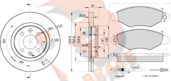 R Brake 3R12173550 - Комплект гальм, дисковий гальмівний механізм autozip.com.ua