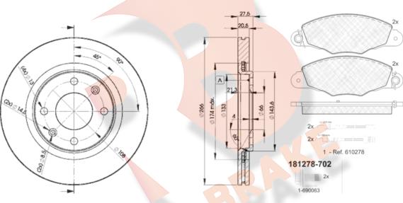 R Brake 3R12784697 - Комплект гальм, дисковий гальмівний механізм autozip.com.ua