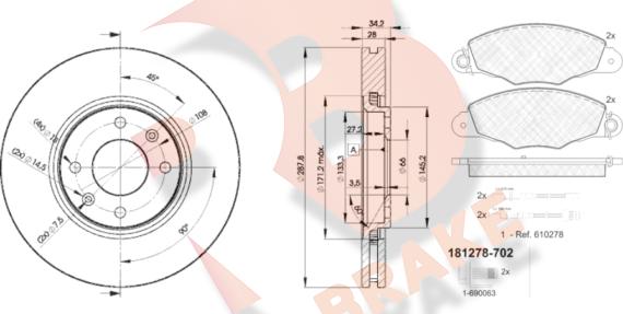 R Brake 3R12784753 - Комплект гальм, дисковий гальмівний механізм autozip.com.ua