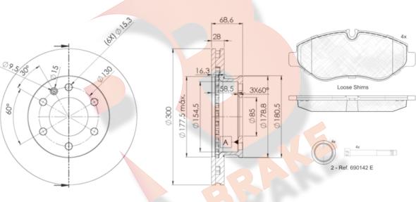 R Brake 3R17860190 - Комплект гальм, дисковий гальмівний механізм autozip.com.ua