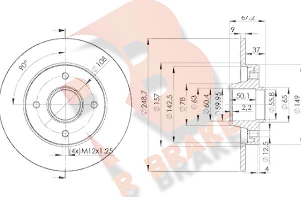 R Brake 78RBD14744 - Гальмівний диск autozip.com.ua