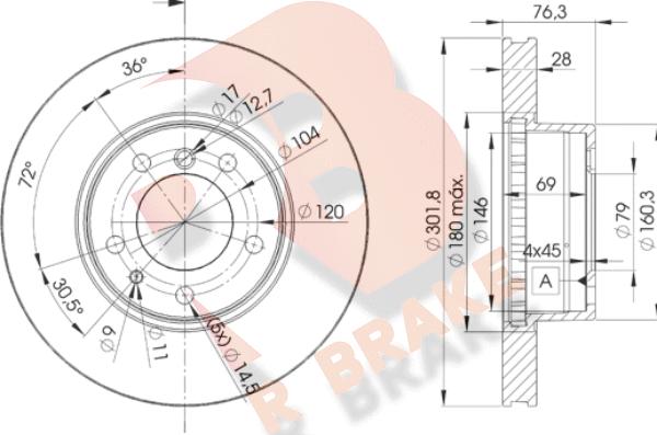 R Brake 78RBD12215 - Гальмівний диск autozip.com.ua