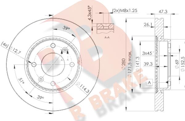 R Brake 78RBD25172 - Гальмівний диск autozip.com.ua