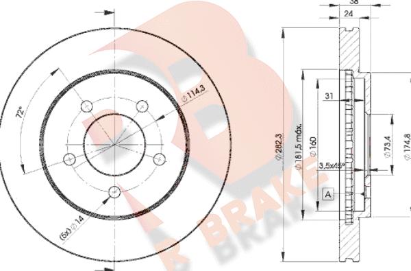 R Brake 78RBD25347 - Гальмівний диск autozip.com.ua