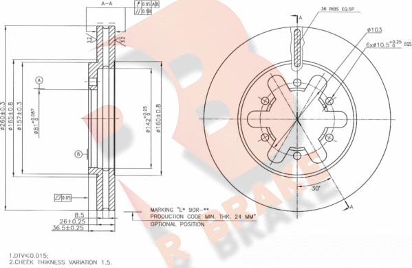 R Brake 78RBD26744 - Гальмівний диск autozip.com.ua