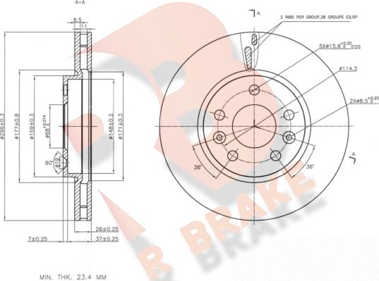 R Brake 78RBD20036 - Гальмівний диск autozip.com.ua