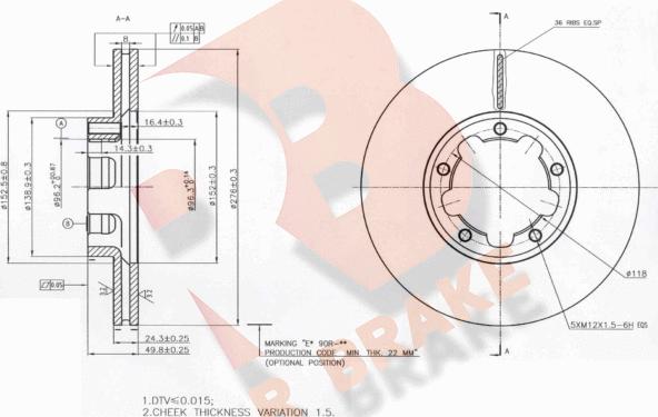 R Brake 78RBD20025 - Гальмівний диск autozip.com.ua