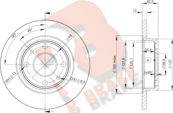 R Brake 78RBD21071 - Гальмівний диск autozip.com.ua