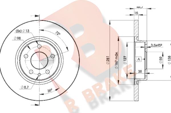 R Brake 78RBD28567 - Гальмівний диск autozip.com.ua