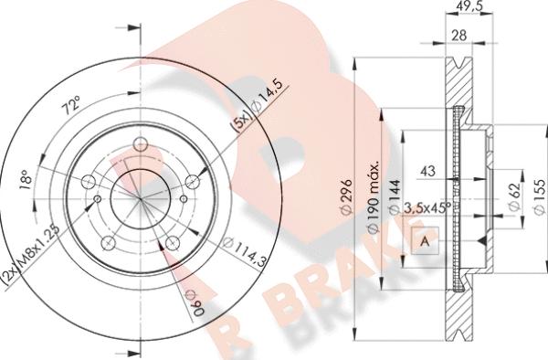 R Brake 78RBD23107 - Гальмівний диск autozip.com.ua