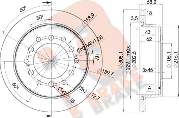 R Brake 78RBD22919 - Гальмівний диск autozip.com.ua