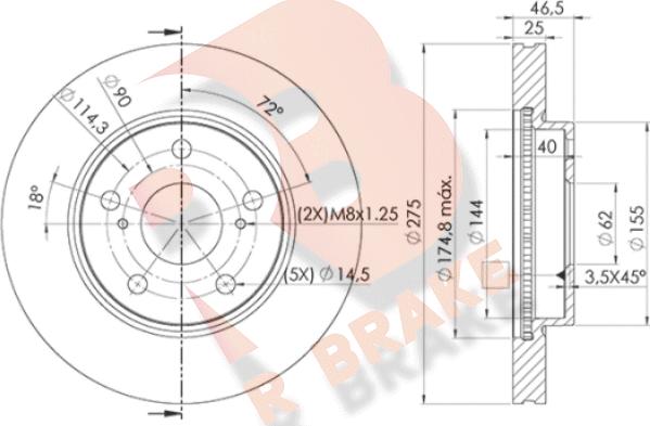 R Brake 78RBD22881 - Гальмівний диск autozip.com.ua