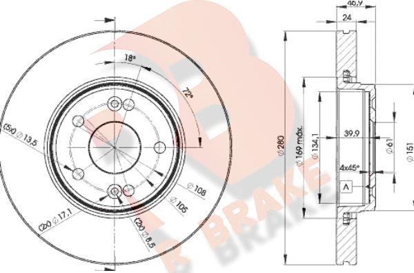 R Brake 78RBD22234 - Гальмівний диск autozip.com.ua