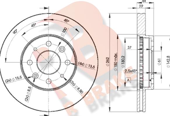 R Brake 78RBD22232 - Гальмівний диск autozip.com.ua