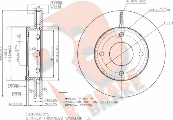 R Brake 78RBD27036 - Гальмівний диск autozip.com.ua