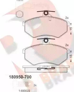 R Brake RB0950-700 - Гальмівні колодки, дискові гальма autozip.com.ua