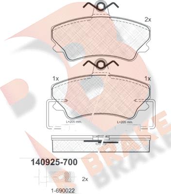 R Brake RB0925-700 - Гальмівні колодки, дискові гальма autozip.com.ua