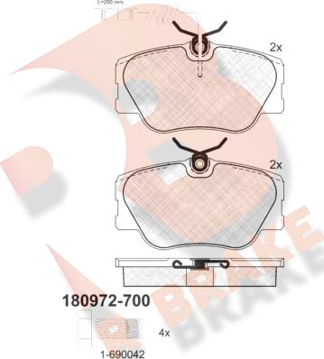 R Brake RB0972-700 - Гальмівні колодки, дискові гальма autozip.com.ua