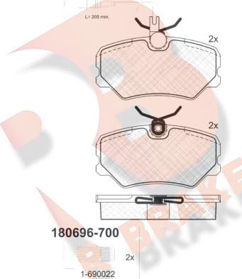 R Brake RB0696-700 - Гальмівні колодки, дискові гальма autozip.com.ua