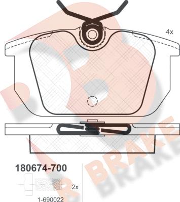 R Brake RB0674-700 - Гальмівні колодки, дискові гальма autozip.com.ua