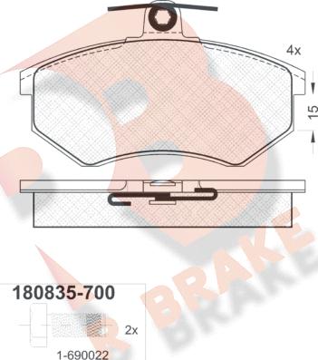 R Brake RB0835-700 - Гальмівні колодки, дискові гальма autozip.com.ua