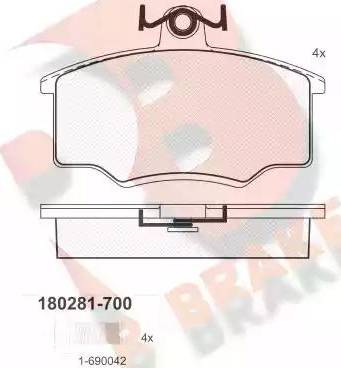 R Brake RB0281-700 - Гальмівні колодки, дискові гальма autozip.com.ua