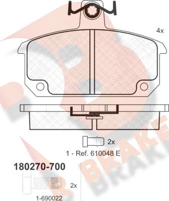 R Brake RB0270-700 - Гальмівні колодки, дискові гальма autozip.com.ua