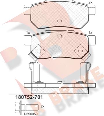 R Brake RB0752-701 - Гальмівні колодки, дискові гальма autozip.com.ua