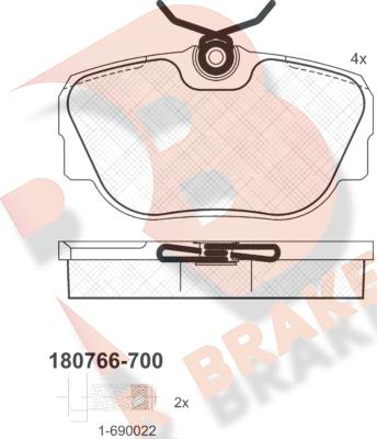 R Brake RB0766-700 - Гальмівні колодки, дискові гальма autozip.com.ua