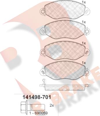 R Brake RB1498-701 - Гальмівні колодки, дискові гальма autozip.com.ua