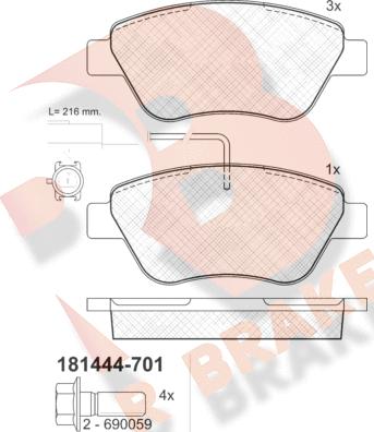 R Brake RB1444-701 - Гальмівні колодки, дискові гальма autozip.com.ua