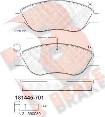 R Brake RB1445-701 - Гальмівні колодки, дискові гальма autozip.com.ua