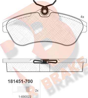 R Brake RB1451-700 - Гальмівні колодки, дискові гальма autozip.com.ua